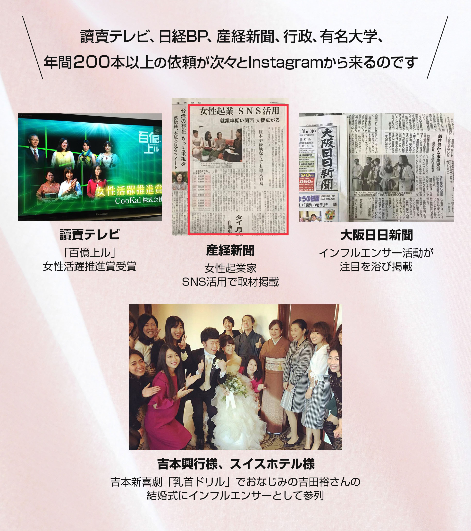 讀賣テレビ、日経BP、産経新聞、行政、有名大学、年間200本以上の依頼が次々とInstagramから来るのです